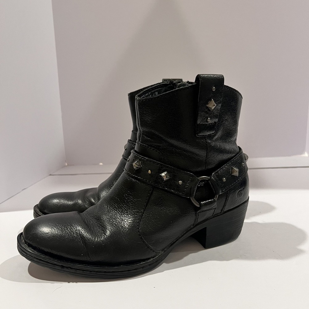 BOC Born Size 8 M Black Leather Studded Harness Chelsea Ankle Boots Bootie